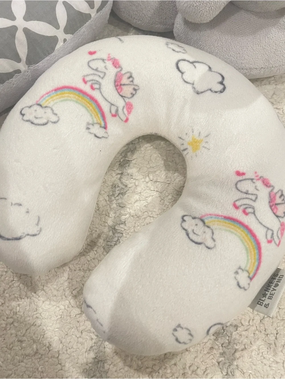 Kids Gray and White Plush Neck Pillows - Unicorn & Elephant Designs
